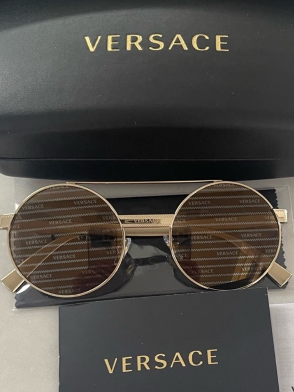 Versace Gold Round Sunglasses with Brown Lenses
